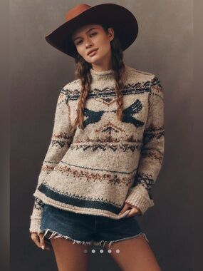 Pilcro long sleeve mock neck bird sweater